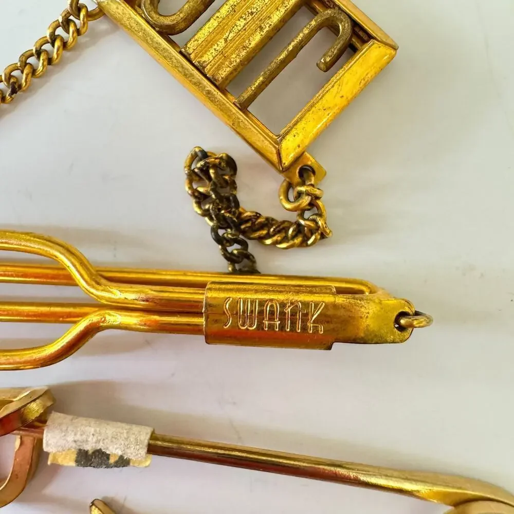 Vintage Lot of 8 Men’s Jewelry Swank, Hickok Cufflinks, Tie Bar Monogram Pins